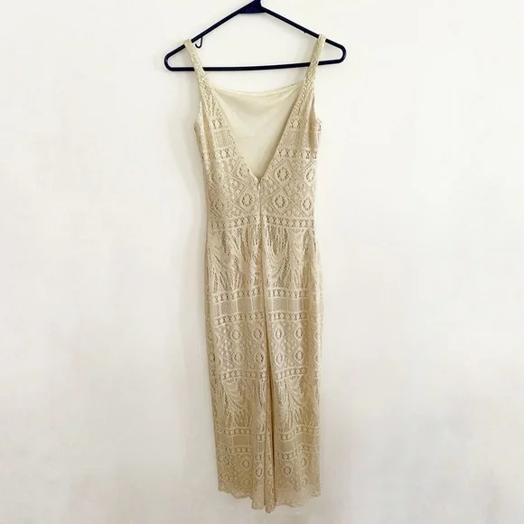 Vintage Jessica McClintock for Gunne Sax Low Back Ivory Lace Maxi Dress sz 4 - Picture 3 of 16